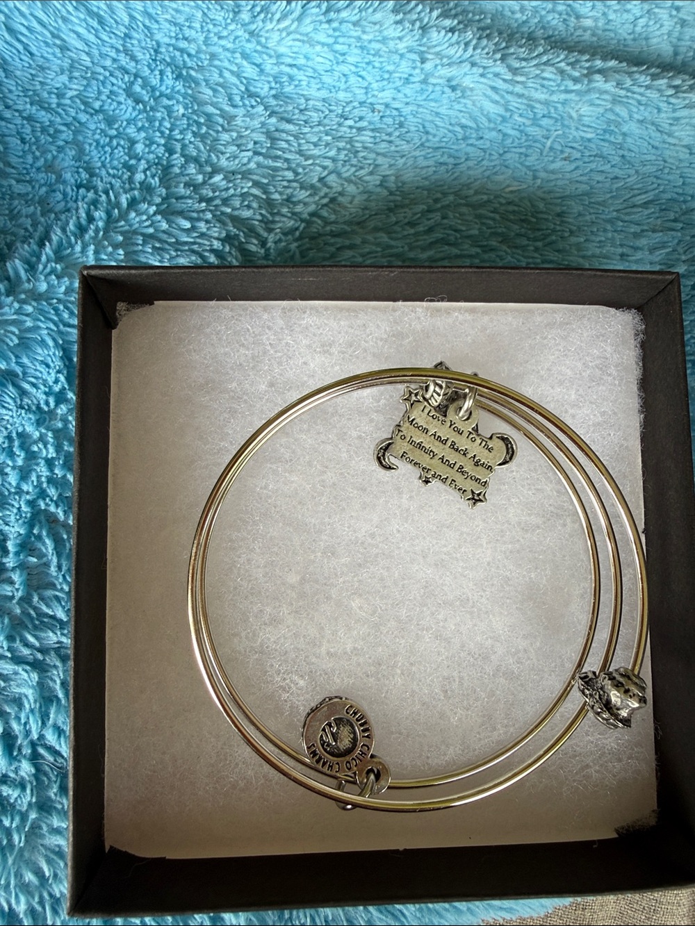 Silver Tone Women's Charm Bangle Bracelet Set with Inspirational Plaque